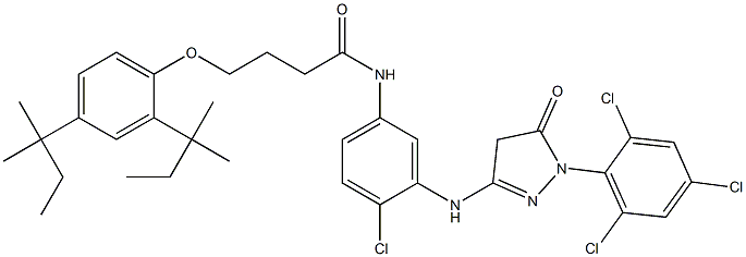 3-[2-Chloro-5-[4-[2,4-di(tert-pentyl)phenoxy]butyrylamino]anilino]-1-(2,4,6-trichlorophenyl)-2-pyrazolin-5-one Struktur