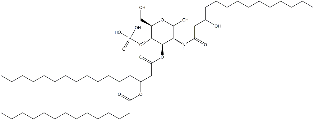 2-(3-Hydroxymyristoylamino)-4-O-phosphono-3-O-[3-(myristoyloxy)palmitoyl]-2-deoxy-D-glucopyranose Struktur