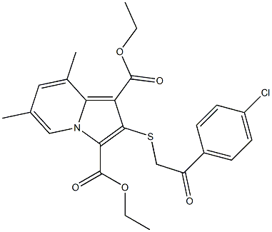 2-[2-(4-Chlorophenyl)-2-oxoethylthio]-6,8-dimethylindolizine-1,3-dicarboxylic acid diethyl ester Struktur