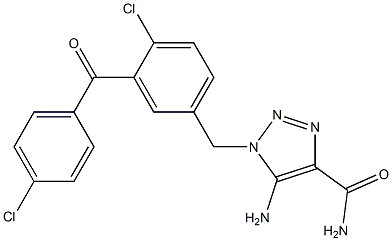 5-Amino-1-[4-chloro-3-(4-chlorobenzoyl)benzyl]-1H-1,2,3-triazole-4-carboxamide Struktur