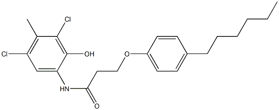 2-[3-(4-Hexylphenoxy)propanoylamino]-4,6-dichloro-5-methylphenol Struktur