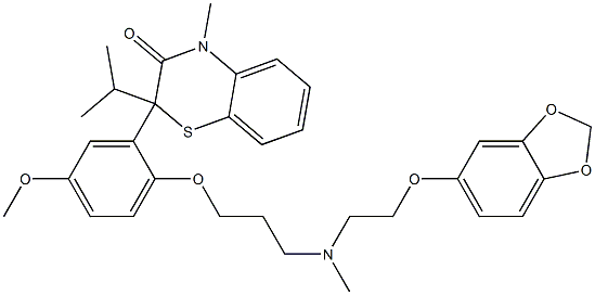 2-[2-[3-[N-[2-(1,3-Benzodioxol-5-yloxy)ethyl]methylamino]propyloxy]-5-methoxyphenyl]-2-isopropyl-4-methyl-4H-1,4-benzothiazin-3(2H)-one Struktur