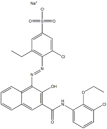 3-Chloro-5-ethyl-4-[[3-[[(3-chloro-2-ethoxyphenyl)amino]carbonyl]-2-hydroxy-1-naphtyl]azo]benzenesulfonic acid sodium salt Struktur