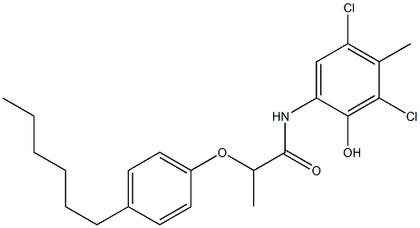 2-[2-(4-Hexylphenoxy)propanoylamino]-4,6-dichloro-5-methylphenol Struktur