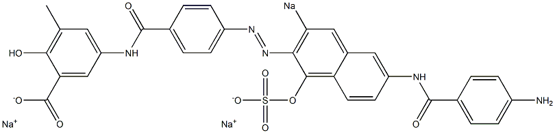 5-[[4-[[6-[(4-Aminobenzoyl)amino]-1-hydroxy-3-sodiosulfo-2-naphtyl]azo]benzoyl]amino]-2-hydroxy-3-methylbenzoic acid sodium salt Struktur