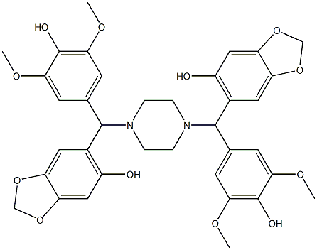 6,6'-[(1,4-Piperazinediyl)bis[(4-hydroxy-3,5-dimethoxyphenyl)methylene]]bis[1,3-benzodioxol-5-ol] Struktur