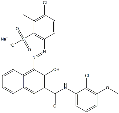 3-Chloro-2-methyl-6-[[3-[[(2-chloro-3-methoxyphenyl)amino]carbonyl]-2-hydroxy-1-naphtyl]azo]benzenesulfonic acid sodium salt Struktur