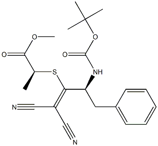 [(S)-3-Phenyl-2-[(tert-butoxycarbonyl)amino]-1-[(S)-1-(methoxycarbonyl)ethylthio]propylidene]malononitrile Struktur