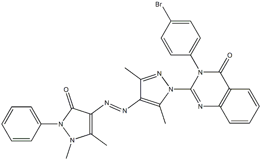 3-(4-Bromophenyl)-2-[3,5-dimethyl-4-[[(1,5-dimethyl-2,3-dihydro-2-phenyl-3-oxo-1H-pyrazol)-4-yl]azo]-1H-pyrazol-1-yl]quinazolin-4(3H)-one Struktur