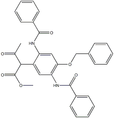 2-[4-Benzyloxy-2,5-bis(benzoylamino)phenyl]acetoacetic acid methyl ester Struktur