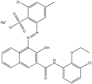 2-Chloro-4-methyl-6-[[3-[[(3-chloro-2-ethoxyphenyl)amino]carbonyl]-2-hydroxy-1-naphtyl]azo]benzenesulfonic acid sodium salt Struktur