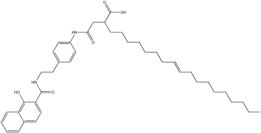 2-[[4-[2-[(1-Hydroxy-2-naphtyl)carbonylamino]ethyl]phenyl]aminocarbonylmethyl]-10-icosenoic acid Struktur