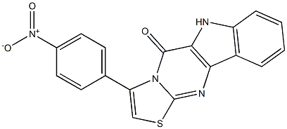 1-(p-Nitrophenyl)-3-thia-4,9,10a-triazacyclopenta[b]fluoren-10(9H)-one Struktur