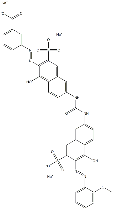 3-[[1-Hydroxy-6-[[[[5-hydroxy-6-[(2-methoxyphenyl)azo]-7-sulfo-2-naphtyl]amino]carbonyl]amino]-3-sulfo-2-naphtyl]azo]benzoic acid trisodium salt Struktur