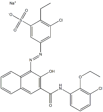 3-Chloro-2-ethyl-5-[[3-[[(3-chloro-2-ethoxyphenyl)amino]carbonyl]-2-hydroxy-1-naphtyl]azo]benzenesulfonic acid sodium salt Struktur