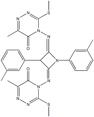 1,3-Bis(3-methylphenyl)-2,4-bis[(4,5-dihydro-6-methyl-3-methylthio-5-oxo-1,2,4-triazin)-4-ylimino]azetidine Struktur