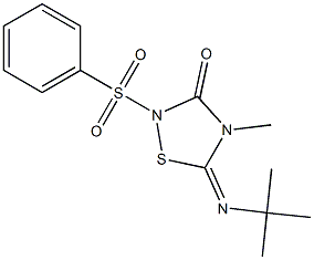 4-Methyl-2-(phenylsulfonyl)-5-(tert-butylimino)-4,5-dihydro-1,2,4-thiadiazol-3(2H)-one Struktur