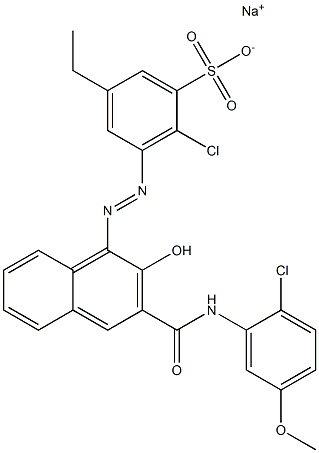 2-Chloro-5-ethyl-3-[[3-[[(2-chloro-5-methoxyphenyl)amino]carbonyl]-2-hydroxy-1-naphtyl]azo]benzenesulfonic acid sodium salt Struktur