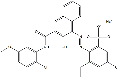 3-Chloro-5-ethyl-6-[[3-[[(2-chloro-5-methoxyphenyl)amino]carbonyl]-2-hydroxy-1-naphtyl]azo]benzenesulfonic acid sodium salt Struktur