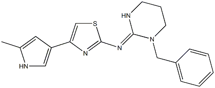 2-[(1-Benzylhexahydropyrimidin)-2-ylideneamino]-4-(2-methyl-1H-pyrrol-4-yl)thiazole Struktur