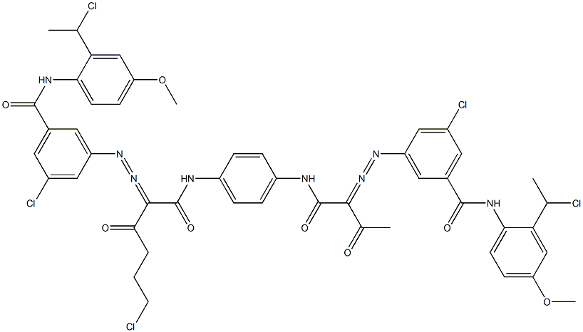 3,3'-[2-(2-Chloroethyl)-1,4-phenylenebis[iminocarbonyl(acetylmethylene)azo]]bis[N-[2-(1-chloroethyl)-4-methoxyphenyl]-5-chlorobenzamide] Struktur