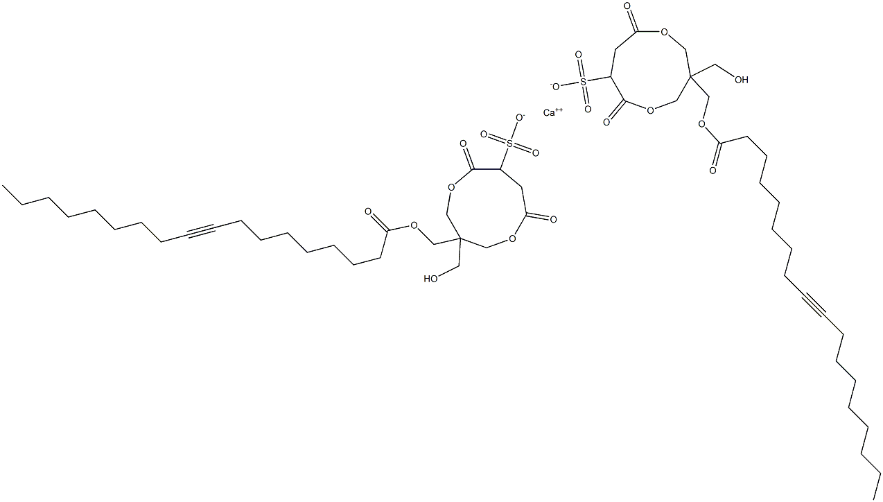 Bis[1-[[(1-oxo-9-octadecyn-1-yl)oxy]methyl]-1-(hydroxymethyl)-4,7-dioxo-3,8-dioxacyclononane-6-sulfonic acid]calcium salt Struktur