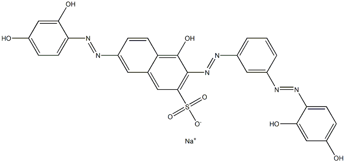 4-Hydroxy-7-[(2,4-dihydroxyphenyl)azo]-3-[[3-[(2,4-dihydroxyphenyl)azo]phenyl]azo]-2-naphthalenesulfonic acid sodium salt Struktur