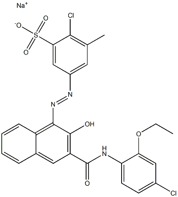 2-Chloro-3-methyl-5-[[3-[[(4-chloro-2-ethoxyphenyl)amino]carbonyl]-2-hydroxy-1-naphtyl]azo]benzenesulfonic acid sodium salt Struktur