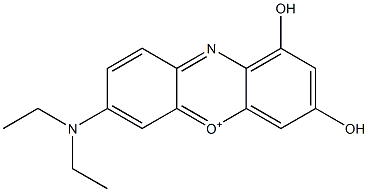 7-(Diethylamino)-1,3-dihydroxyphenoxazin-5-ium Struktur