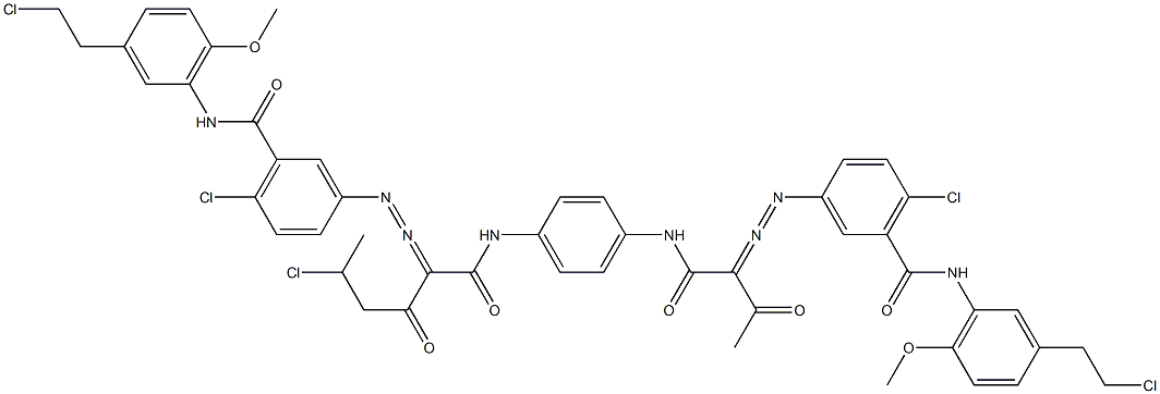 3,3'-[2-(1-Chloroethyl)-1,4-phenylenebis[iminocarbonyl(acetylmethylene)azo]]bis[N-[3-(2-chloroethyl)-6-methoxyphenyl]-6-chlorobenzamide] Struktur