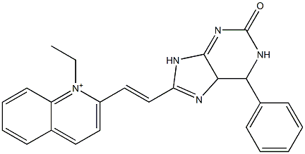 1-Ethyl-2-[2-[(1,2,5,6-tetrahydro-2-oxo-6-phenyl-9H-purin)-8-yl]ethenyl]quinolinium Struktur