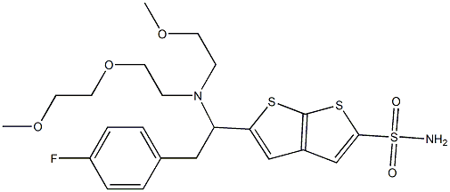 5-[2-(4-Fluorophenyl)-1-[N-(2-methoxyethyl)-N-[2-(2-methoxyethoxy)ethyl]amino]ethyl]thieno[2,3-b]thiophene-2-sulfonamide Struktur