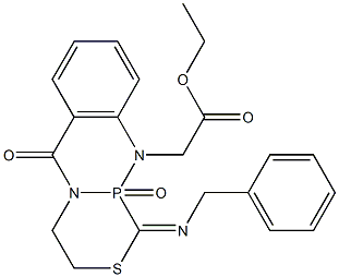 [9-(Ethoxycarbonylmethyl)-1-(benzylimino)-1,2,3,4,4a,9a-hexahydro-2-thia-4a,9-diaza-9a-phosphaanthracen-10(9H)-one]9a-oxide Struktur