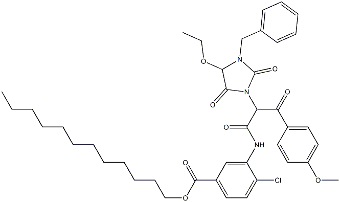 2-(1-Benzyl-5-ethoxy-2,4-dioxoimidazolidin-3-yl)-2'-chloro-5'-dodecyloxycarbonyl-2-(4-methoxybenzoyl)acetanilide Struktur