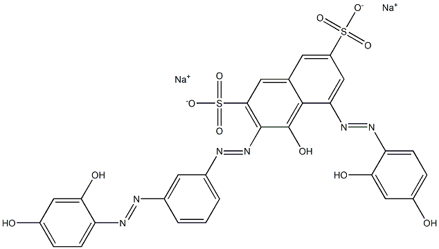 4-Hydroxy-5-[(2,4-dihydroxyphenyl)azo]-3-[[3-[(2,4-dihydroxyphenyl)azo]phenyl]azo]naphthalene-2,7-disulfonic acid disodium salt Struktur