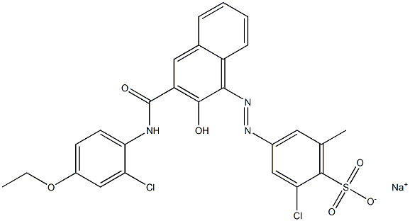 2-Chloro-6-methyl-4-[[3-[[(2-chloro-4-ethoxyphenyl)amino]carbonyl]-2-hydroxy-1-naphtyl]azo]benzenesulfonic acid sodium salt Struktur