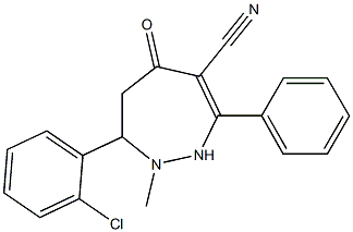 2-Methyl-3-(2-chlorophenyl)-6-cyano-7-phenyl-1,2,3,4-tetrahydro-5H-1,2-diazepin-5-one Struktur