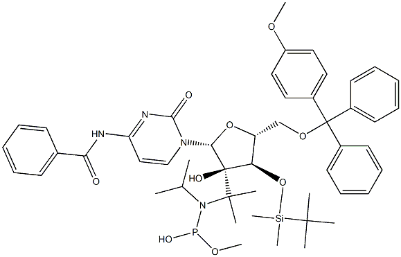 5'-O-[(4-Methoxyphenyl)diphenylmethyl]-3'-O-(tert-butyldimethylsilyl)-N-benzoylcytidine-2'-(diisopropylaminophosphonous acid methyl) ester Struktur