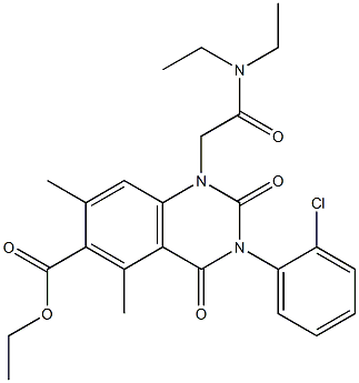 1,2,3,4-Tetrahydro-3-(2-chlorophenyl)-1-(2-diethylamino-2-oxoethyl)-5,7-dimethyl-2,4-dioxoquinazoline-6-carboxylic acid ethyl ester Struktur