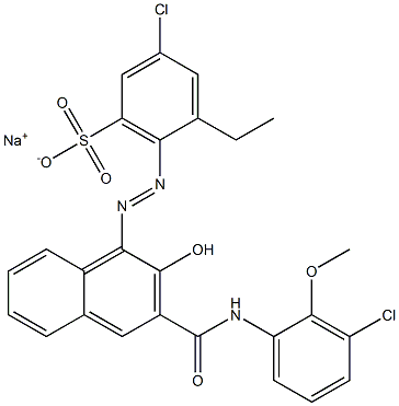 3-Chloro-5-ethyl-6-[[3-[[(3-chloro-2-methoxyphenyl)amino]carbonyl]-2-hydroxy-1-naphtyl]azo]benzenesulfonic acid sodium salt Struktur