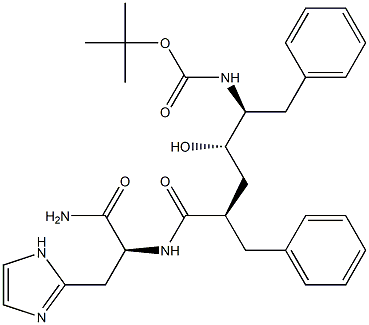 (S)-2-[[(2R,4S,5S)-5-(tert-Butoxycarbonylamino)-2-benzyl-4-hydroxy-6-phenylhexanoyl]amino]-3-(1H-imidazol-2-yl)propionamide Struktur