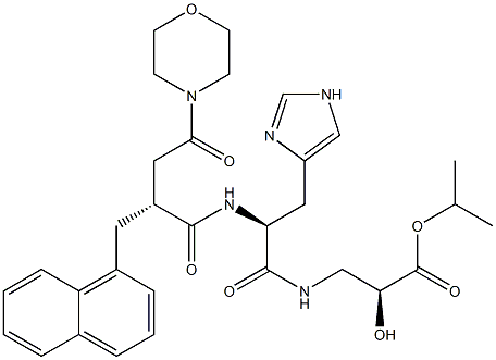 (2S)-3-[N-[(2R)-3-(Morpholinocarbonyl)-2-[(naphthalen-1-yl)methyl]propionyl]-L-histidyl]amino-2-hydroxypropanoic acid isopropyl ester Struktur