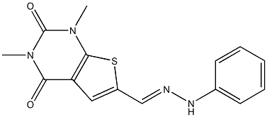 1,3-Dimethyl-6-(2-phenylhydrazonomethyl)thieno[2,3-d]pyrimidine-2,4(1H,3H)-dione Struktur