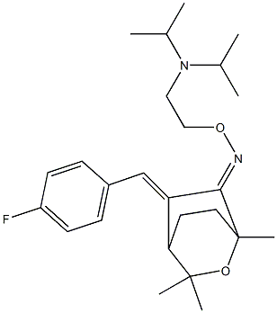 5-[4-Fluorobenzylidene]-1,3,3-trimethyl-2-oxabicyclo[2.2.2]octan-6-one O-[2-(diisopropylamino)ethyl]oxime Struktur