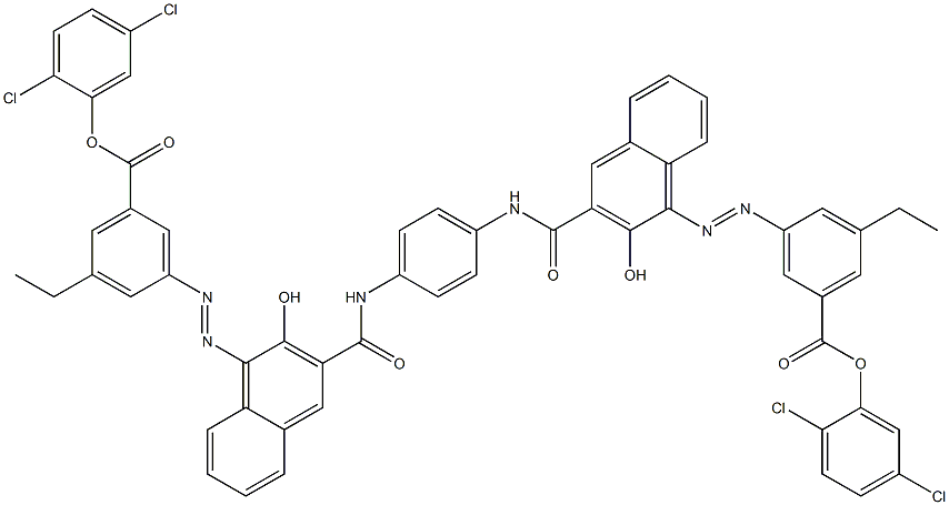 1,4-Bis[1-[[3-ethyl-5-(2,5-dichlorophenoxycarbonyl)phenyl]azo]-2-hydroxy-3-naphthoylamino]benzene Struktur