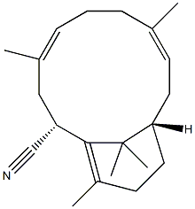 (2R,11S,4E,8E)-4,8,14,15,15-Pentamethylbicyclo[9.3.1]pentadeca-4,8,14(1)-triene-2-carbonitrile Struktur