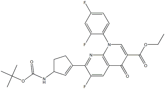 1,4-Dihydro-6-fluoro-7-[3-[(tert-butyloxy)carbonylamino]-1-cyclopenten-1-yl]-4-oxo-1-(2,4-difluorophenyl)-1,8-naphthyridine-3-carboxylic acid ethyl ester Struktur