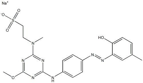 2-[N-Methyl[4-[p-(2-hydroxy-5-methylphenylazo)anilino]-6-methoxy-1,3,5-triazin-2-yl]amino]-1-ethanesulfonic acid sodium salt Struktur