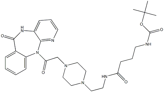 5,11-Dihydro-11-[[4-[2-[4-(tert-butoxycarbonylamino)butyrylamino]ethyl]-1-piperazinyl]acetyl]-6H-pyrido[2,3-b][1,4]benzodiazepin-6-one Struktur