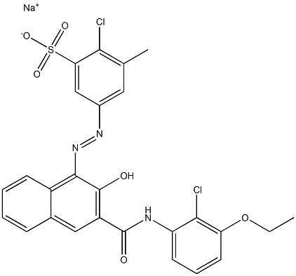 2-Chloro-3-methyl-5-[[3-[[(2-chloro-3-ethoxyphenyl)amino]carbonyl]-2-hydroxy-1-naphtyl]azo]benzenesulfonic acid sodium salt Struktur